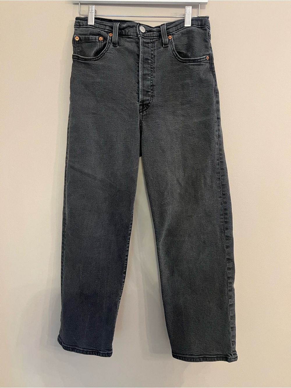Levi’s Ribcage Straight Ankle Jeans Washed Charcoal Black
